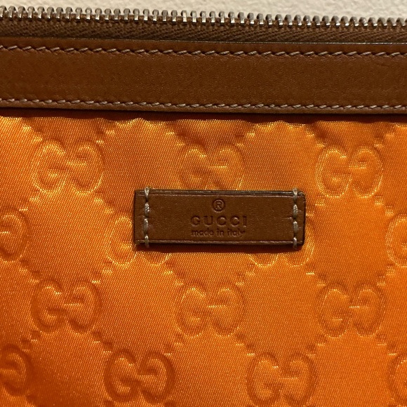 Gucci Orange Monogram Pouch – GG Satin with Leather Trim, Made in Italy - Picture 2 of 9